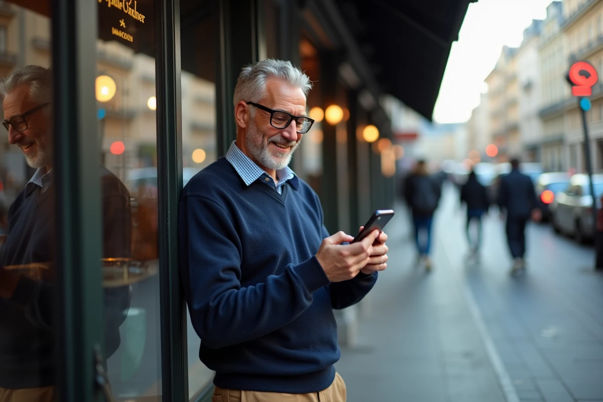 Homme connecté au WiFi dans un café en ville