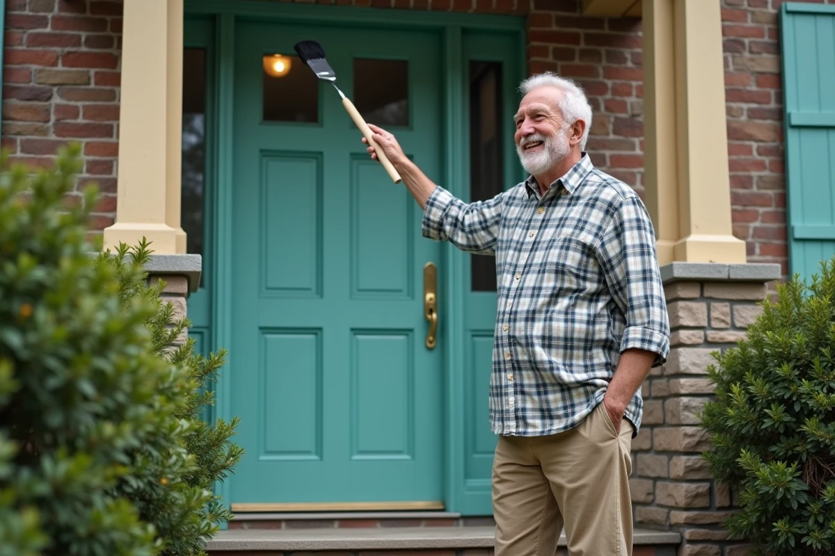 Homme peignant une porte d